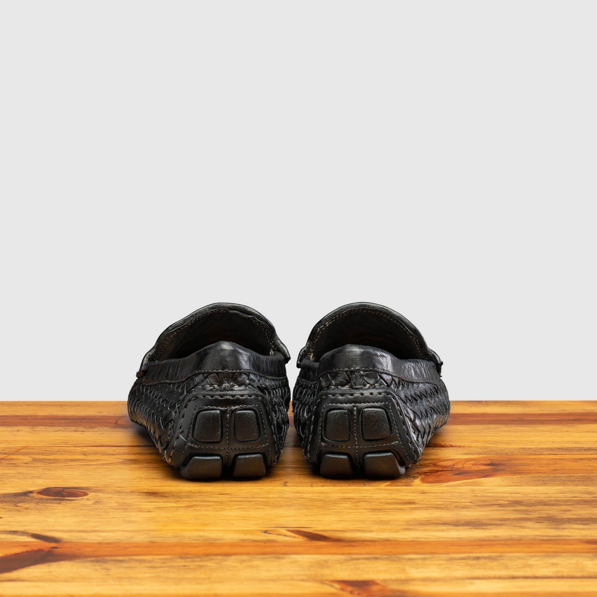 Back profile of E945 Calzoleria Toscana Black New Rendo Woven Driver